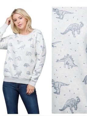 L.A Soul Dino Print Crewneck Sweatshirt - Light Heather Gray